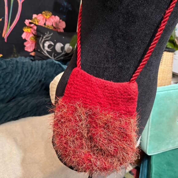 Handmade Crossbody Felted Bag, Fuzzy Eyelash Knit, Red - Picture 7 of 13